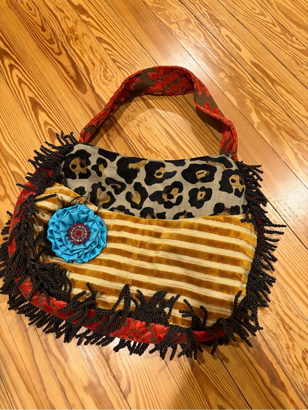 Miss Margo DesignsBoho Leopard & Stripe Shoulder Bag in Gold and Black